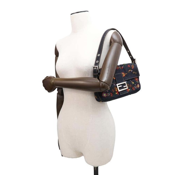 Fendi Mamma Bucket Denim Beads Shoulder Bag Flower - Picture 4 of 12